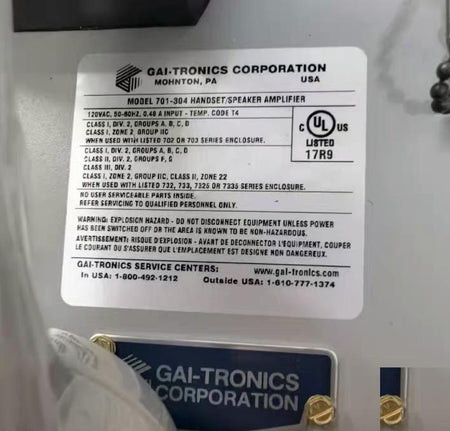 GAI-TRONICS 701-304 UL 120VAC 50-60Hz 0 48A 701 751 NEMA 4X