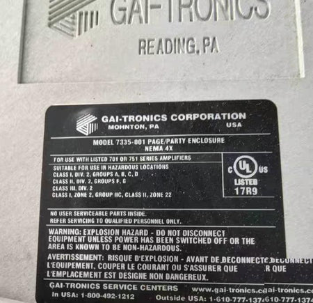 GAI-TRONICS 701-304 UL 120VAC 50-60Hz 0 48A 701 751 NEMA 4X