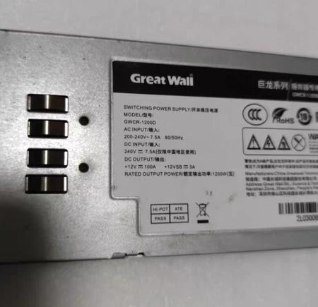 GWCR-1200D               200-240V   12V 100A 12VSB 3A     1200W
