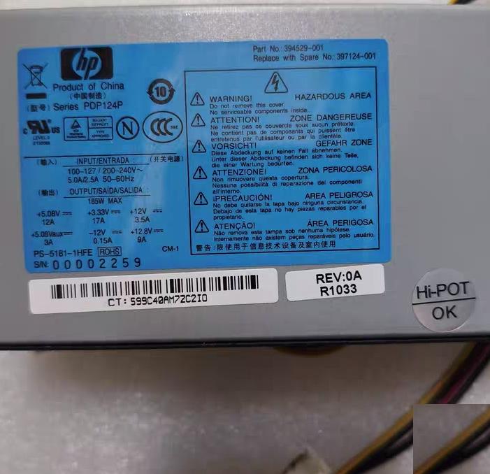 HP ML110 G5 PDP124P 100-127 200-240V 189W 5V 12V 3 3V ML110 G5