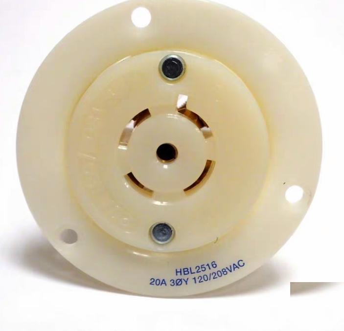 HUBBELL HBL2516 TWIST-LOCK FLANGED RECEPTACLE 20A 120 208Vac 4-POLE 5-WIRE8 10