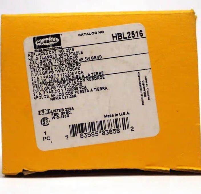 HUBBELL HBL2516 TWIST-LOCK FLANGED RECEPTACLE 20A 120 208Vac 4-POLE 5-WIRE8 10