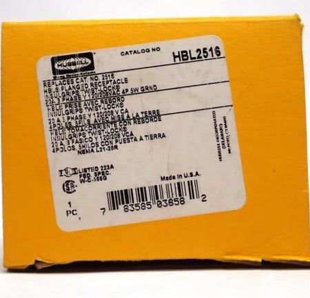 HUBBELL HBL2516 TWIST-LOCK FLANGED RECEPTACLE 20A 120 208Vac 4-POLE 5-WIRE8 10