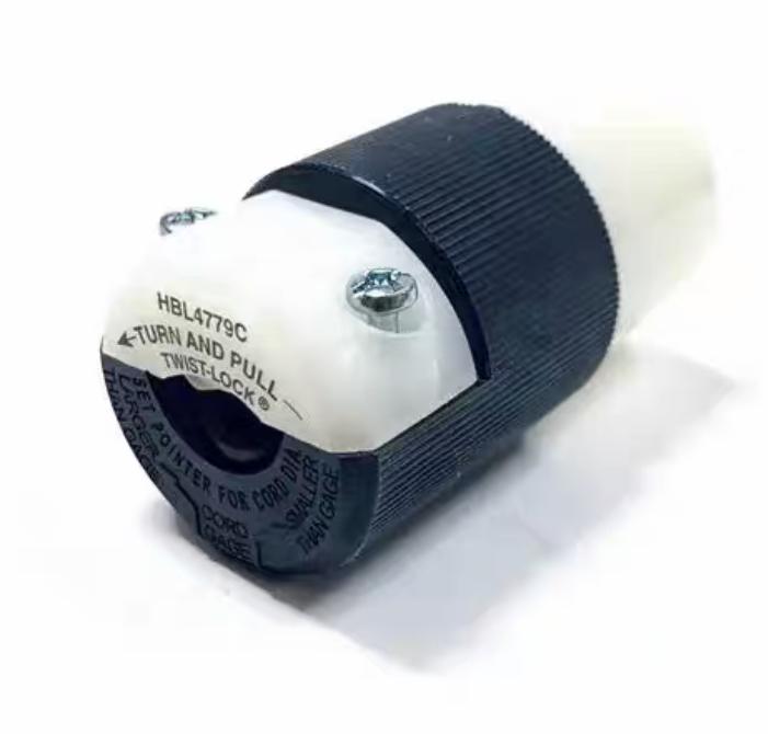 HUBBELL HBL4779C Locking Devices Twist-Lock® Industrial Female Connector Body 15A 277V AC 2-Pole 3-Wire Grounding L7-15R Screw Terminal Black and White
