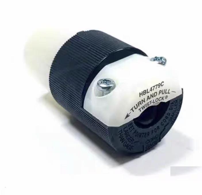 HUBBELL HBL4779C Locking Devices Twist-Lock® Industrial Female Connector Body 15A 277V AC 2-Pole 3-Wire Grounding L7-15R Screw Terminal Black and White