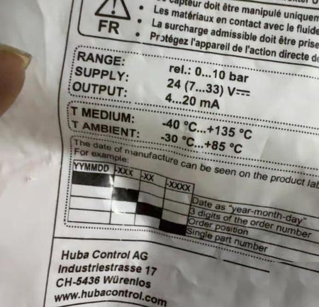 Huba Control 520 930S031401 0-10bar 4-20mA 24V DC -40℃ 135℃ -30℃ 85℃