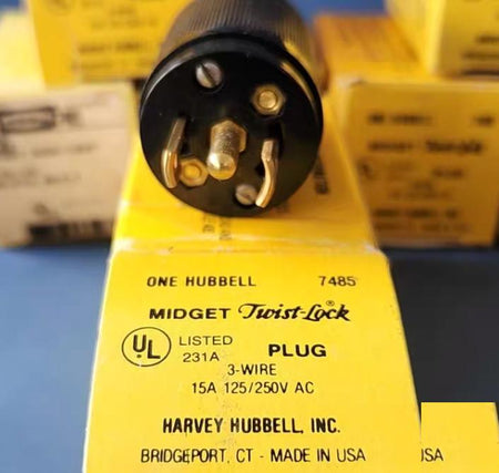 Hubbell 7485 Locking Plug Std 15 A ML-3P Black 7