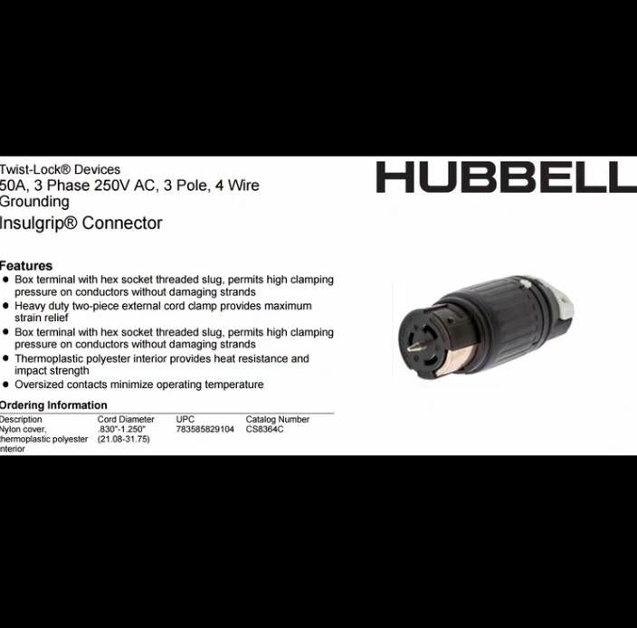 Hubbell CS8364C 50A 250VAC 1562 1 13 0 97 1340RMB 9