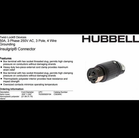 Hubbell CS8364C 50A 250VAC 1562 1 13 0 97 1340RMB 9
