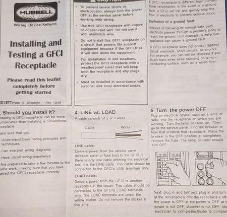 Hubbell GF5362 GFSG5362 Circuit Guard®GFCl Receptacle Specification Grade 20A Feed-Thru Class A Trip Level 2 Pole 3 Wire Grounding20A 120V AC 60Hz NEMA 5-20R Brown Plastic Stainless Steel Wallplates and Wire Nuts Included 9