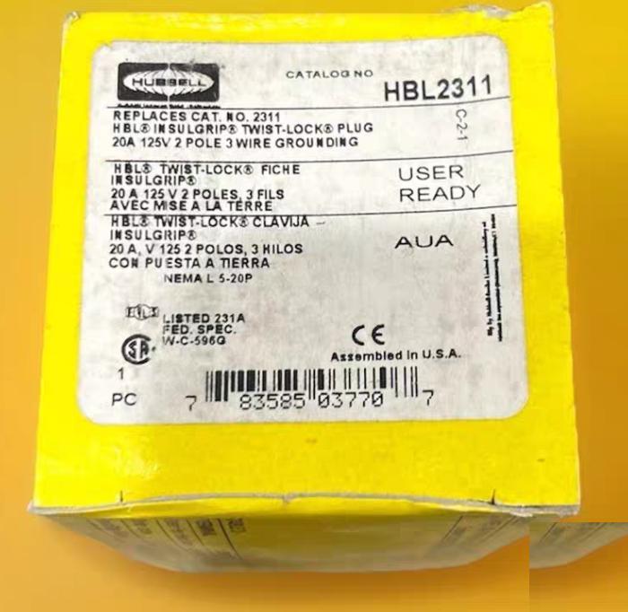 Hubbell HBL2311 Twist-Lock® Devices 20A 125V AC 2 Pole 3 Wire Grounding Insulgrip® Plug 82