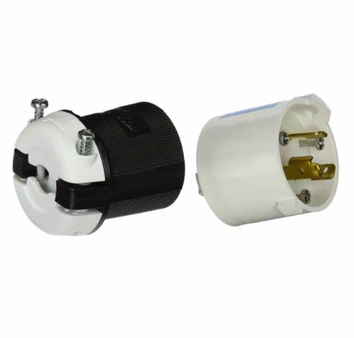 Hubbell HBL2321S 6 Brand Hubbell Wiring Device-KellemsCatalog ID HBL2321SLocking Devices Twist-Lock® Industrial Safety-Shroud® Male Plug 20A 250V 2-Pole 3-Wire Grounding NEMA L6-20P Screw Terminal Black and White nylon body White PBT Shroud