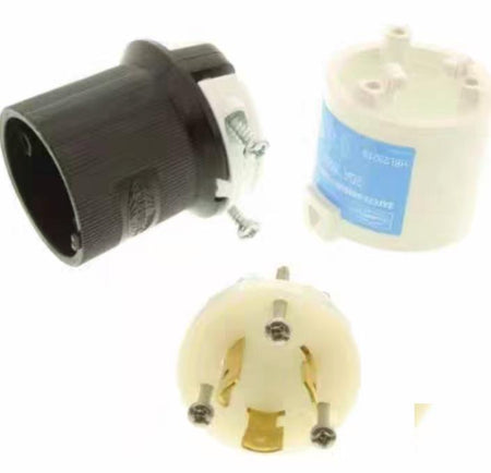 Hubbell HBL2321S 6 Brand Hubbell Wiring Device-KellemsCatalog ID HBL2321SLocking Devices Twist-Lock® Industrial Safety-Shroud® Male Plug 20A 250V 2-Pole 3-Wire Grounding NEMA L6-20P Screw Terminal Black and White nylon body White PBT Shroud