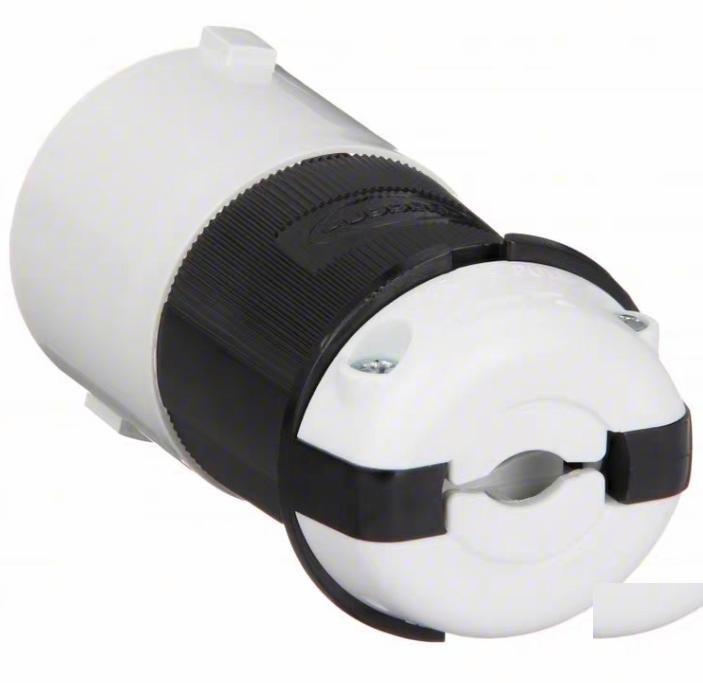 Hubbell HBL2321S 6 Brand Hubbell Wiring Device-KellemsCatalog ID HBL2321SLocking Devices Twist-Lock® Industrial Safety-Shroud® Male Plug 20A 250V 2-Pole 3-Wire Grounding NEMA L6-20P Screw Terminal Black and White nylon body White PBT Shroud