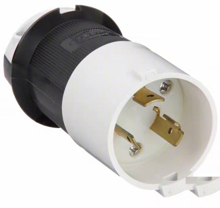 Hubbell HBL2321S 6 Brand Hubbell Wiring Device-KellemsCatalog ID HBL2321SLocking Devices Twist-Lock® Industrial Safety-Shroud® Male Plug 20A 250V 2-Pole 3-Wire Grounding NEMA L6-20P Screw Terminal Black and White nylon body White PBT Shroud
