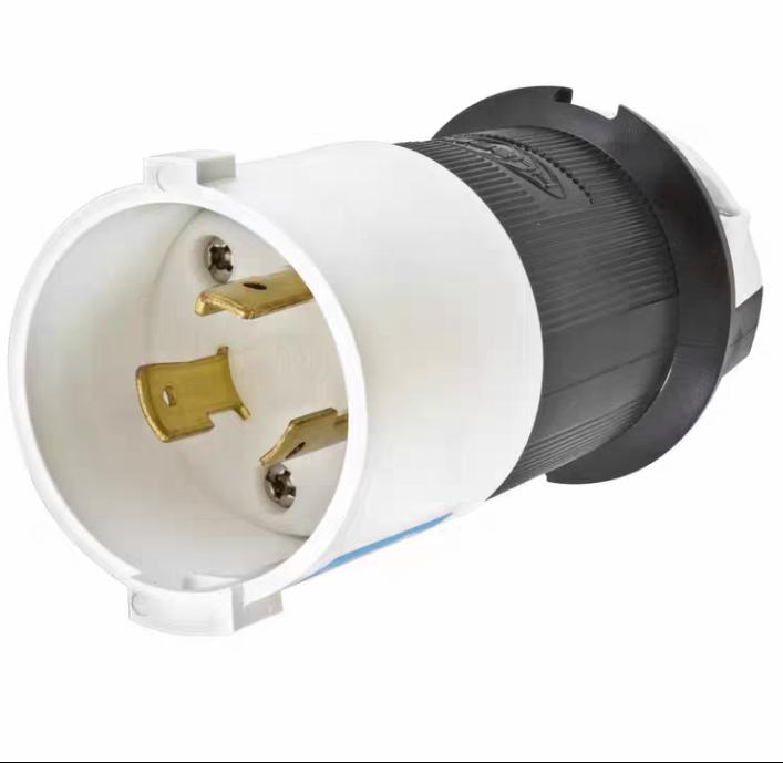 Hubbell HBL2321S 6 Brand Hubbell Wiring Device-KellemsCatalog ID HBL2321SLocking Devices Twist-Lock® Industrial Safety-Shroud® Male Plug 20A 250V 2-Pole 3-Wire Grounding NEMA L6-20P Screw Terminal Black and White nylon body White PBT Shroud