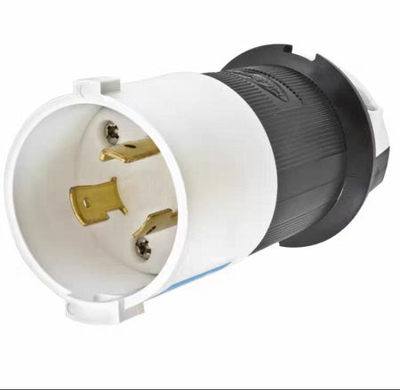 Hubbell HBL2321S 6 Brand Hubbell Wiring Device-KellemsCatalog ID HBL2321SLocking Devices Twist-Lock® Industrial Safety-Shroud® Male Plug 20A 250V 2-Pole 3-Wire Grounding NEMA L6-20P Screw Terminal Black and White nylon body White PBT Shroud