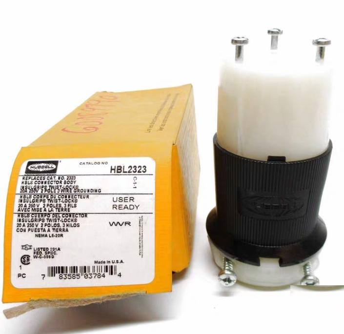Hubbell HBL2323 L6-20R Locking Connector L6-20R 20 A 250V AC 2 Poles Black White Screw Terminals L6-20 40
