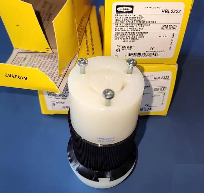 Hubbell HBL2323 L6-20R Locking Connector L6-20R 20 A 250V AC 2 Poles Black White Screw Terminals L6-20 40