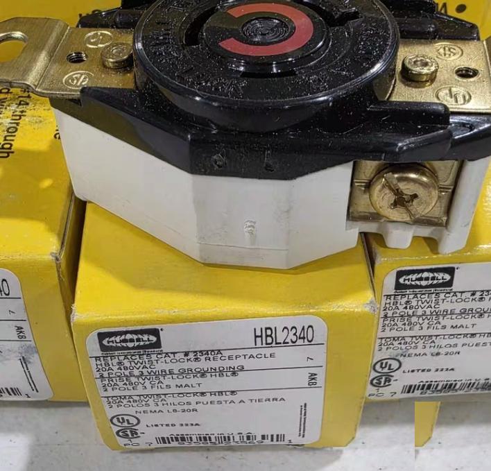 Hubbell HBL2340 8 12 Locking Receptacle L8-20R 20 A 480V AC Black 2 Poles Screw Terminals