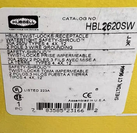 Hubbell HBL2620SW 8 10 Locking Devices Twist-Lock® Watertight Safety-Shroud® Receptacle 30A 250V AC 2-Pole 3-Wire Grounding NEMA L6-30R Screw Terminal PBT housing and flange Gray