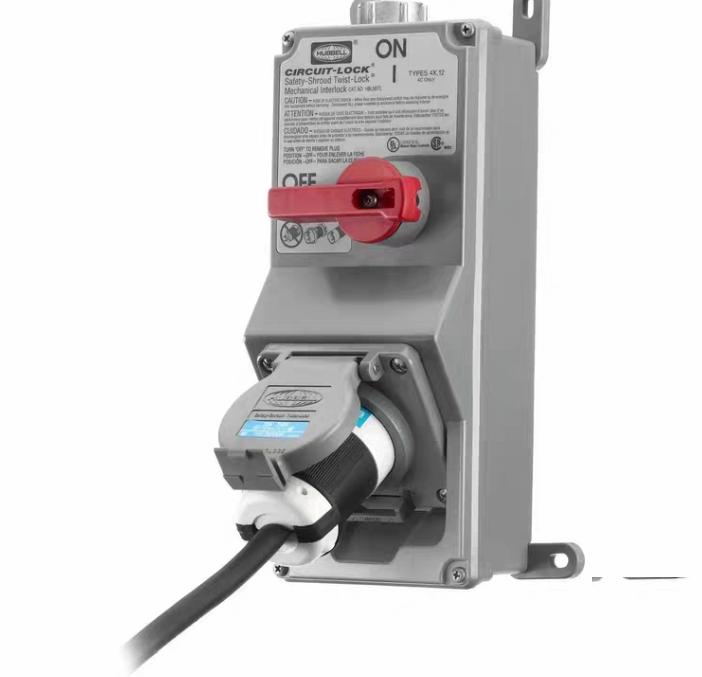 Hubbell HBL2620SW 8 10 Locking Devices Twist-Lock® Watertight Safety-Shroud® Receptacle 30A 250V AC 2-Pole 3-Wire Grounding NEMA L6-30R Screw Terminal PBT housing and flange Gray