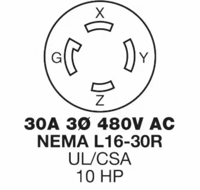 Hubbell HBL2730 Locking Devices Twist-Lock® Industrial Flush Receptacle 30A 3-Phase Delta 480V AC 3-Pole 4-Wire Grounding L16-30R Screw Terminal Black 6