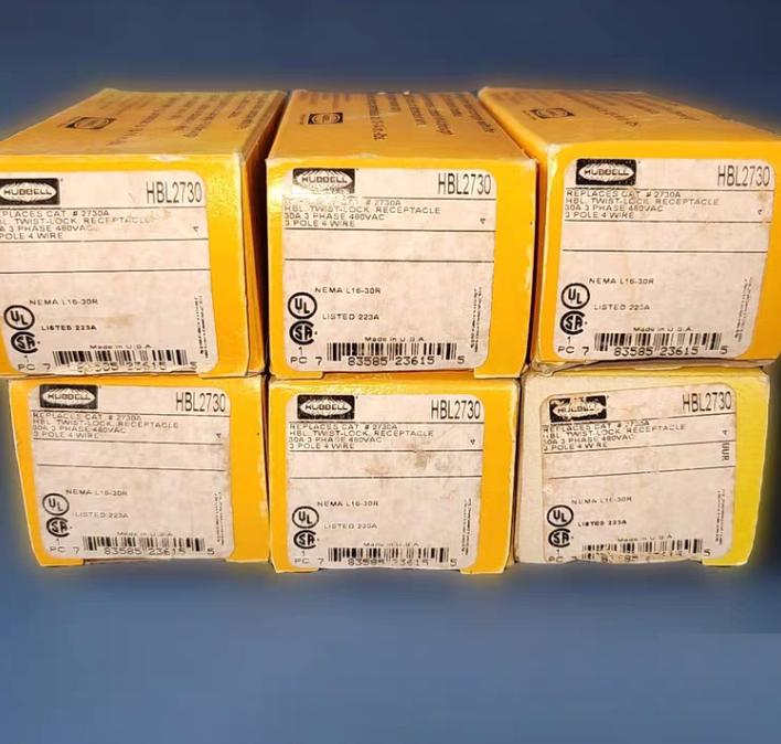 Hubbell HBL2730 Locking Devices Twist-Lock® Industrial Flush Receptacle 30A 3-Phase Delta 480V AC 3-Pole 4-Wire Grounding L16-30R Screw Terminal Black 6