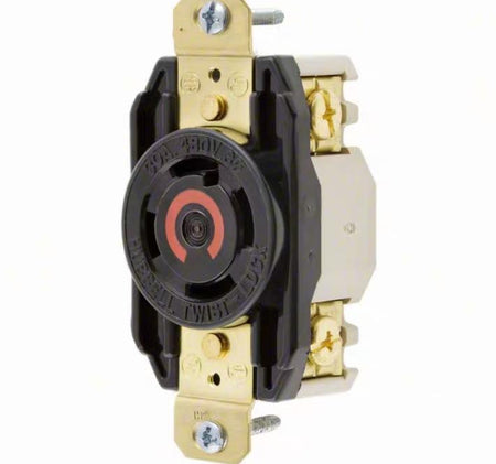 Hubbell HBL2730 Locking Devices Twist-Lock® Industrial Flush Receptacle 30A 3-Phase Delta 480V AC 3-Pole 4-Wire Grounding L16-30R Screw Terminal Black 6