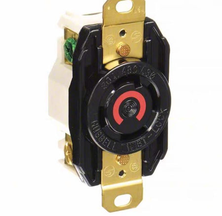 Hubbell HBL2730 Locking Devices Twist-Lock® Industrial Flush Receptacle 30A 3-Phase Delta 480V AC 3-Pole 4-Wire Grounding L16-30R Screw Terminal Black 6