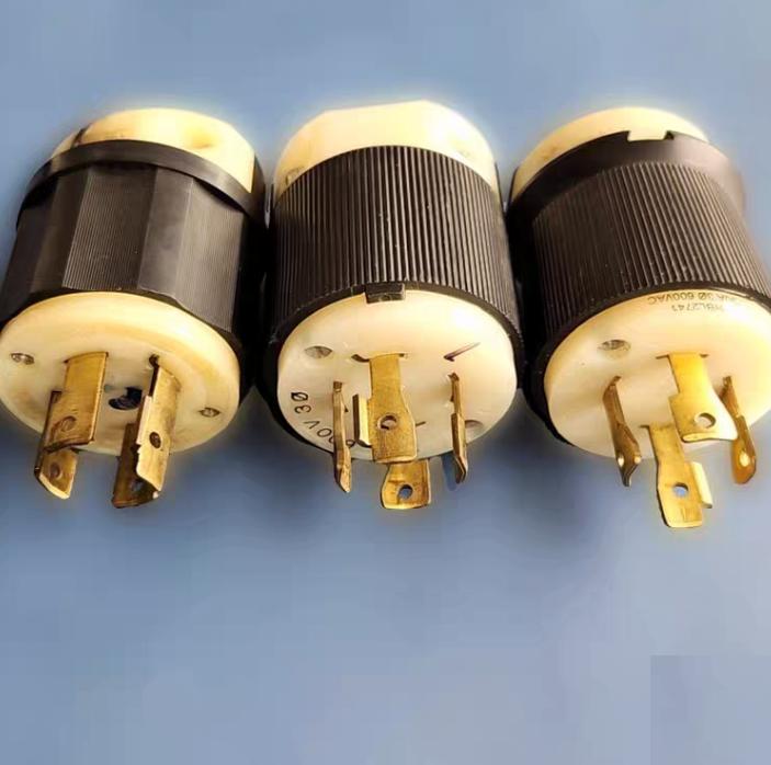 Hubbell HBL2741 HBL2743 HBL274530A 3Φ 600VAC HBL2741 Locking Devices Twist-Lock® Industrial Male Plug 30A 3-Phase 600V AC 3-Pole 4-Wire Grounding L17-30P Screw Terminal Black and White