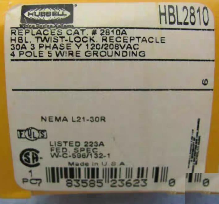 Hubbell HBL2810 HBL2811 HBL2813 HBL2815 HBL2820 HBL2821 30A 3PH 120 208V 277 480VNEMA L21-30 HBL2820 13