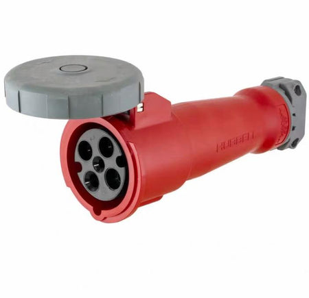 Hubbell HBL420C7W Wiring Device-Kellems 8 10 Heavy Duty Products IEC Pin and Sleeve Devices Industrial Grade Female Connector Body 20A 3-Phase Delta 480V AC 3-Pole 4-Wire Grounding Terminal Screws Red Watertight