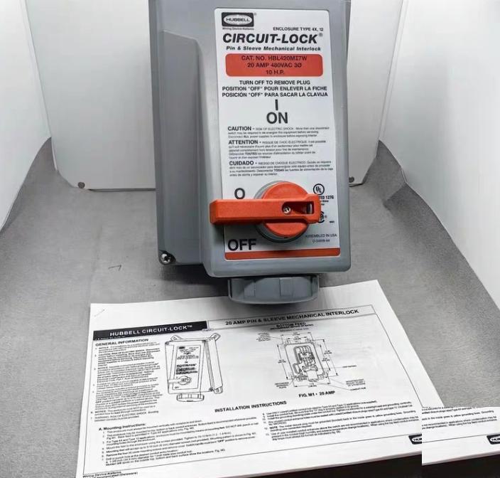 Hubbell HBL420MI7W 8 12 Heavy Duty Products IEC Pin and Sleeve Devices Industrial Grade Female Mechanically Interlocked Receptacle 20A 3-Phase Delta 480V AC 3-Pole 4-Wire Grounding Terminal Screws