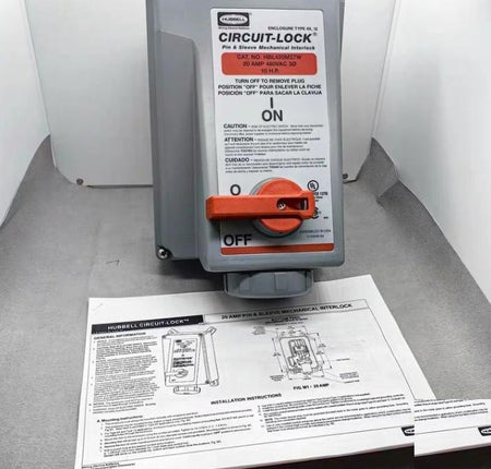 Hubbell HBL420MI7W 8 12 Heavy Duty Products IEC Pin and Sleeve Devices Industrial Grade Female Mechanically Interlocked Receptacle 20A 3-Phase Delta 480V AC 3-Pole 4-Wire Grounding Terminal Screws