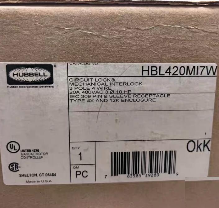 Hubbell HBL420MI7W 8 12 Heavy Duty Products IEC Pin and Sleeve Devices Industrial Grade Female Mechanically Interlocked Receptacle 20A 3-Phase Delta 480V AC 3-Pole 4-Wire Grounding Terminal Screws