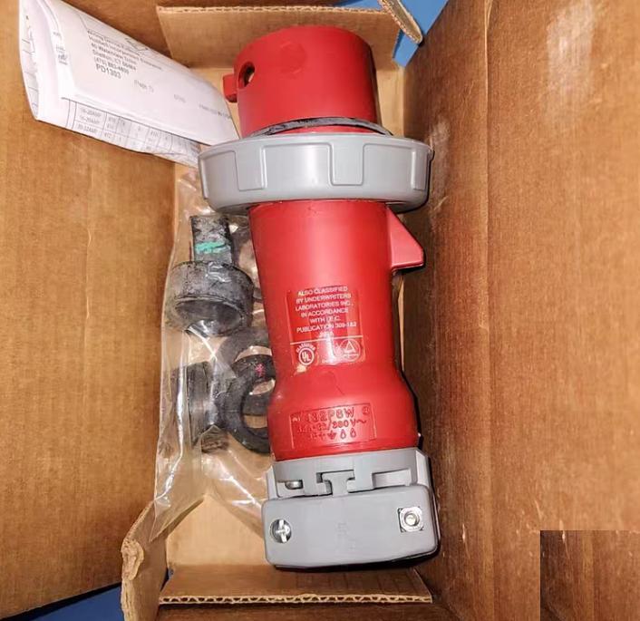 Hubbell HBL432P6W Heavy Duty Products IEC Pin and Sleeve Devices Industrial Grade Male Plug 32A 380 415V 3-Pole 4-Wire Grounding Terminal Screws Red Watertight 6