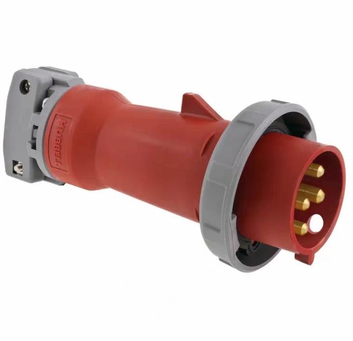 Hubbell HBL432P6W Heavy Duty Products IEC Pin and Sleeve Devices Industrial Grade Male Plug 32A 380 415V 3-Pole 4-Wire Grounding Terminal Screws Red Watertight 6