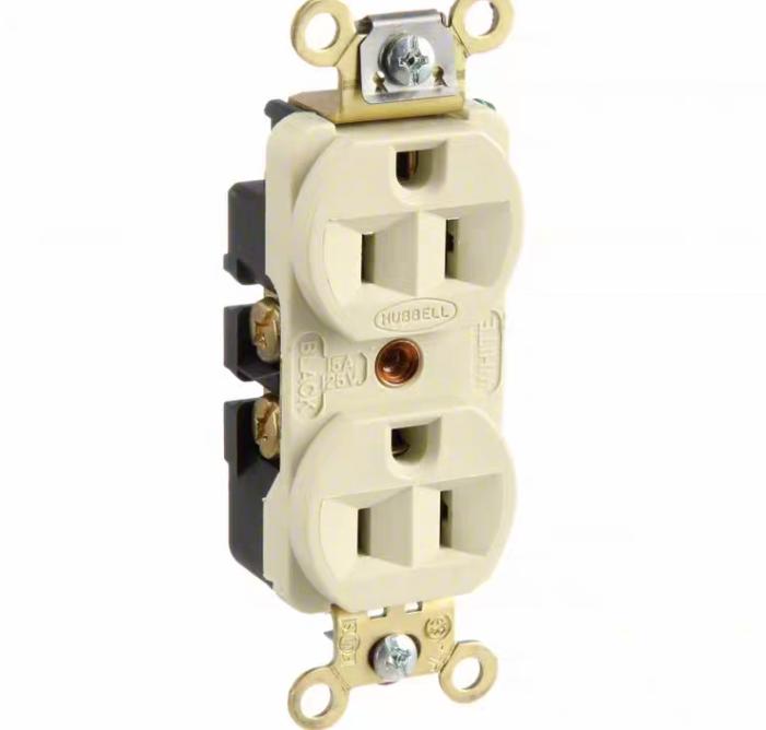 Hubbell HBL5252I 131 Brand Hubbell Wiring Device-KellemsCatalog ID HBL5252IHubbell Wiring Device Kellems Straight Blade Devices Receptacles Duplex Industrial Grade 2-Pole 3-Wire Grounding 15A 125V 5-15R Ivory Single Pack