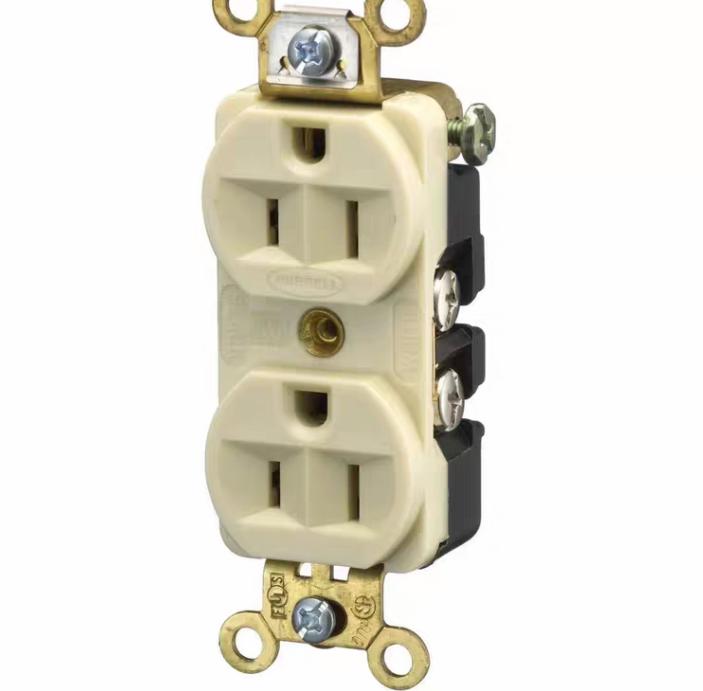Hubbell HBL5252I 131 Brand Hubbell Wiring Device-KellemsCatalog ID HBL5252IHubbell Wiring Device Kellems Straight Blade Devices Receptacles Duplex Industrial Grade 2-Pole 3-Wire Grounding 15A 125V 5-15R Ivory Single Pack