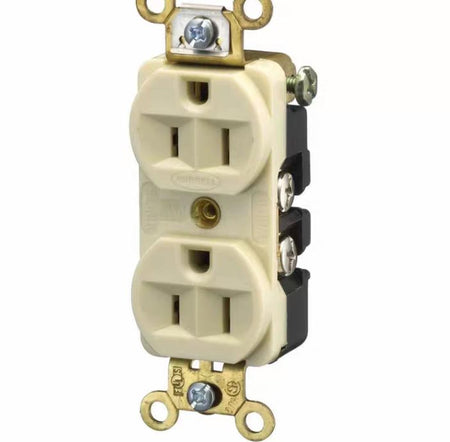 Hubbell HBL5252I 131 Brand Hubbell Wiring Device-KellemsCatalog ID HBL5252IHubbell Wiring Device Kellems Straight Blade Devices Receptacles Duplex Industrial Grade 2-Pole 3-Wire Grounding 15A 125V 5-15R Ivory Single Pack