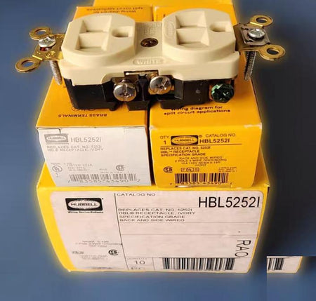 Hubbell HBL5252I 131 Brand Hubbell Wiring Device-KellemsCatalog ID HBL5252IHubbell Wiring Device Kellems Straight Blade Devices Receptacles Duplex Industrial Grade 2-Pole 3-Wire Grounding 15A 125V 5-15R Ivory Single Pack