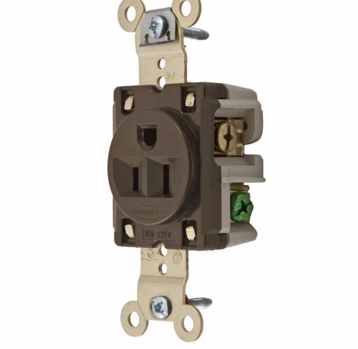 Hubbell HBL5261 9 Straight Blade Devices Receptacles Single Industrial Grade 2-Pole 3-Wire Grounding 15A 125V 5-15R Brown Single Pack HBL5266C