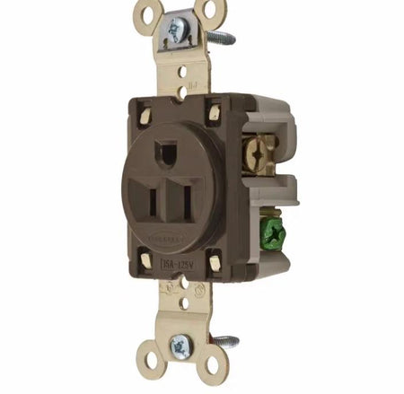 Hubbell HBL5261 9 Straight Blade Devices Receptacles Single Industrial Grade 2-Pole 3-Wire Grounding 15A 125V 5-15R Brown Single Pack HBL5266C