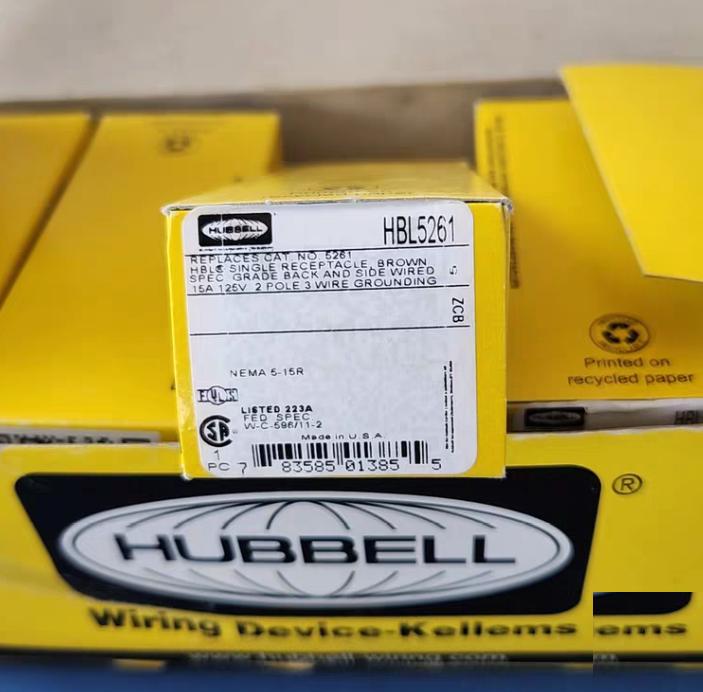Hubbell HBL5261 9 Straight Blade Devices Receptacles Single Industrial Grade 2-Pole 3-Wire Grounding 15A 125V 5-15R Brown Single Pack HBL5266C