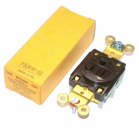 Hubbell HBL5261 9 Straight Blade Devices Receptacles Single Industrial Grade 2-Pole 3-Wire Grounding 15A 125V 5-15R Brown Single Pack HBL5266C
