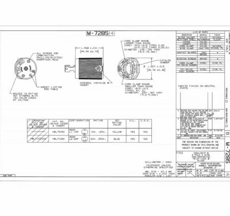 Hubbell HBL7545C 15A 125V 187 HBL7540 3 Locking Devices Midget Twist-Lock® Industrial Male Plug 15A 125V 2-Pole 2-Wire Non Grounding L1-15P Screw Terminal Black and White