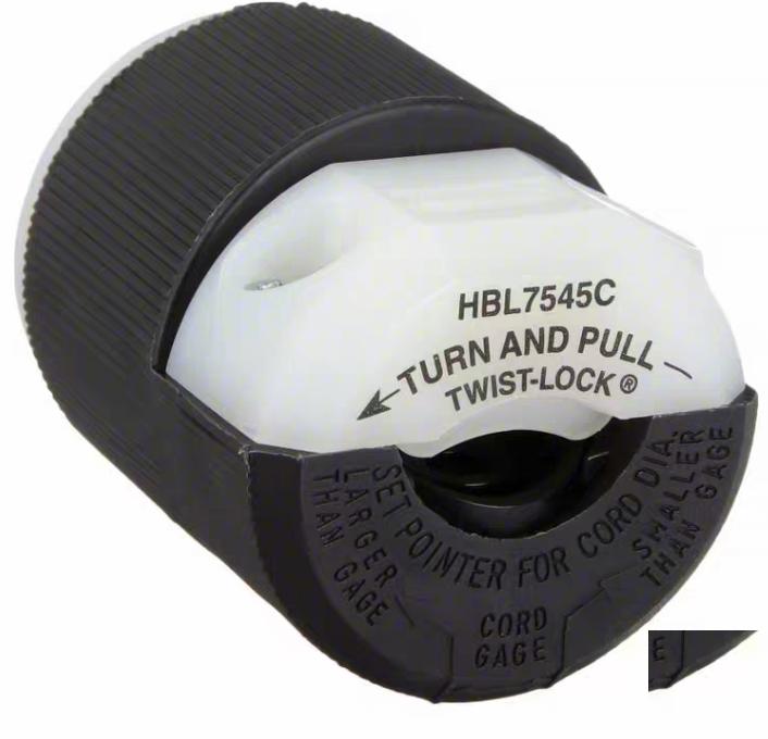 Hubbell HBL7545C 15A 125V 187 HBL7540 3 Locking Devices Midget Twist-Lock® Industrial Male Plug 15A 125V 2-Pole 2-Wire Non Grounding L1-15P Screw Terminal Black and White