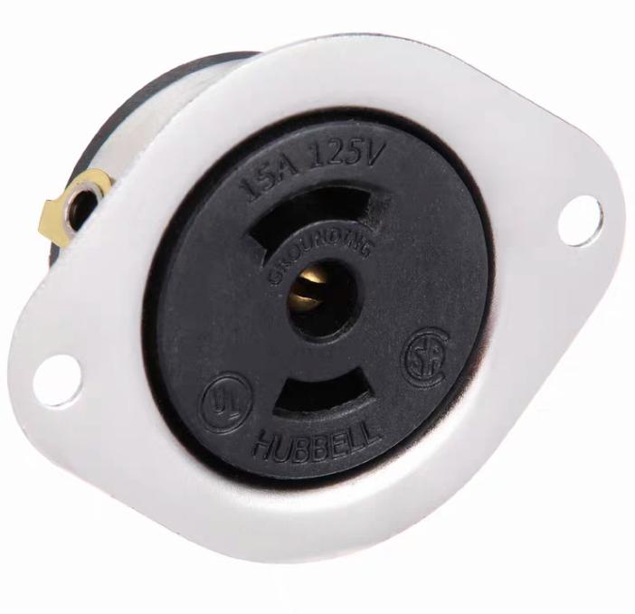 Hubbell HBL7596 Locking Devices Midget Twist-Lock® Industrial Flanged Receptacle 15A 125V AC NEMA ML- 2R Screw Terminal Stainless Steel Flange 5
