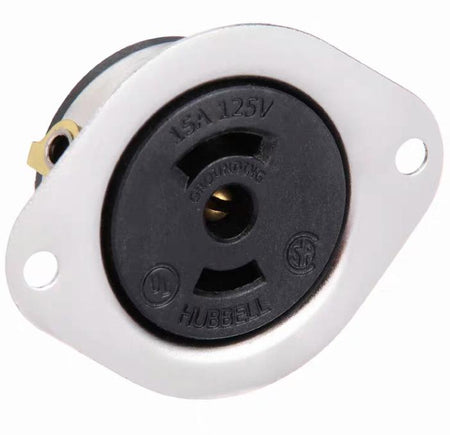 Hubbell HBL7596 Locking Devices Midget Twist-Lock® Industrial Flanged Receptacle 15A 125V AC NEMA ML- 2R Screw Terminal Stainless Steel Flange 5